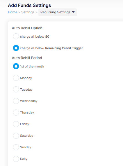 Auto Rebilling Options in boberdoo