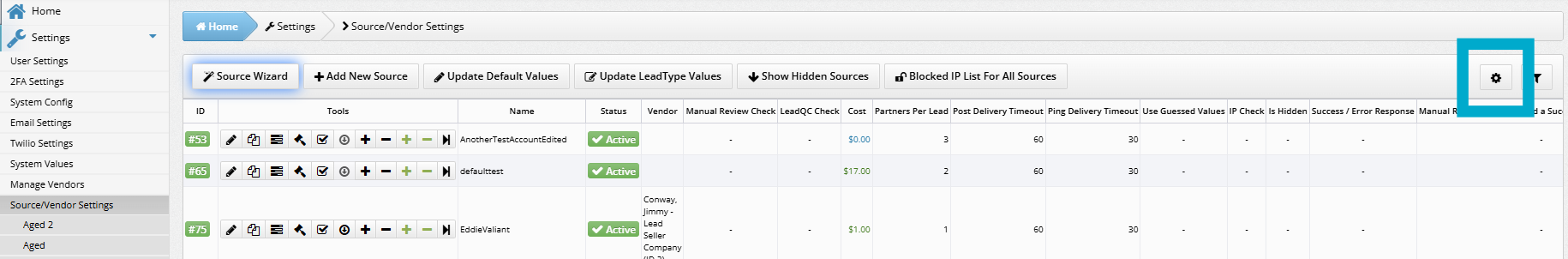 column priority sources tab